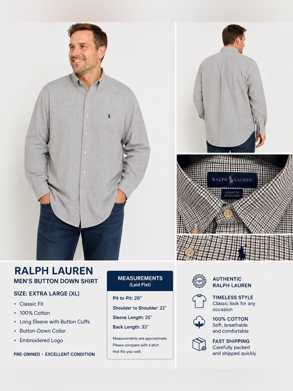 Ralph Lauren Gray Check Button-Down Shirt with Navy Pony